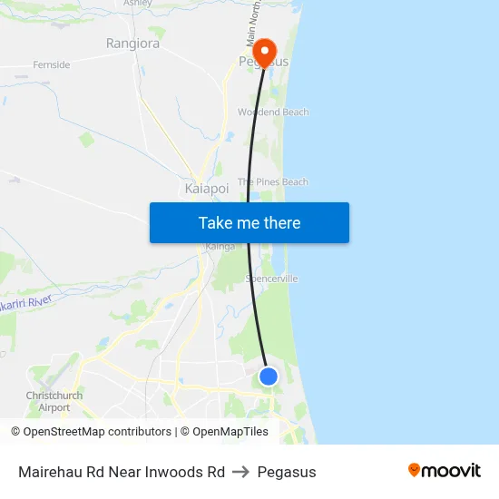 Mairehau Rd Near Inwoods Rd to Pegasus map
