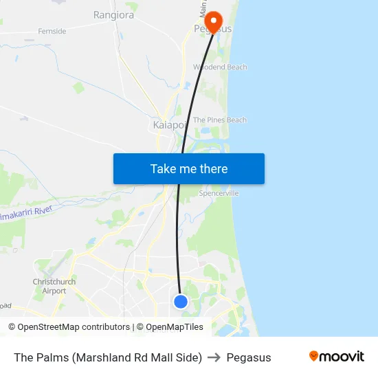 The Palms (Marshland Rd Mall Side) to Pegasus map