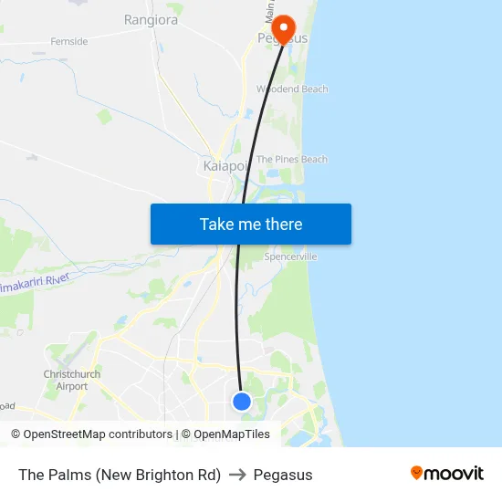 The Palms (New Brighton Rd) to Pegasus map