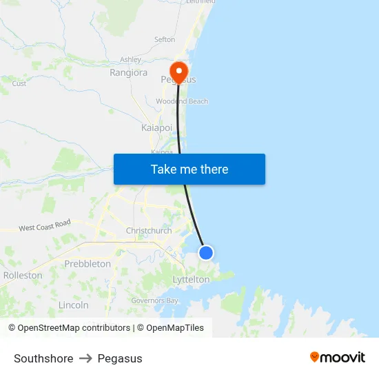 Southshore to Pegasus map