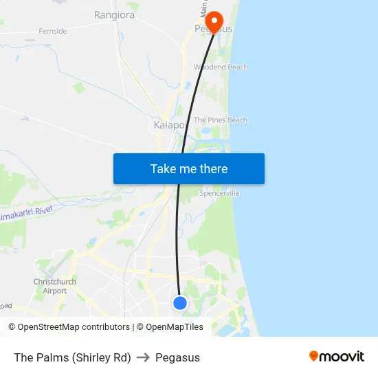 The Palms (Shirley Rd) to Pegasus map