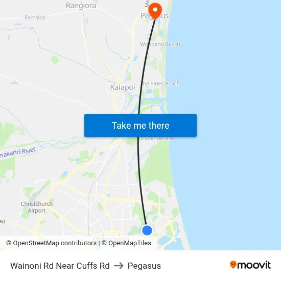 Wainoni Rd Near Cuffs Rd to Pegasus map