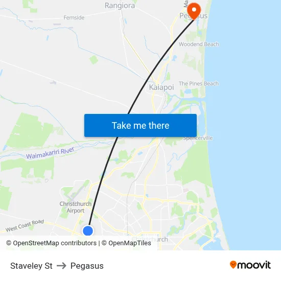 Staveley St to Pegasus map