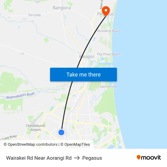 Wairakei Rd Near Aorangi Rd to Pegasus map