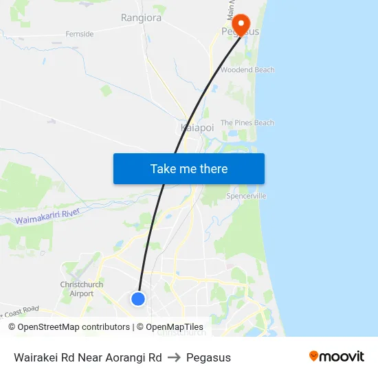 Wairakei Rd Near Aorangi Rd to Pegasus map