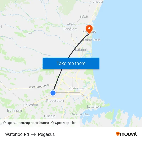 Waterloo Rd to Pegasus map