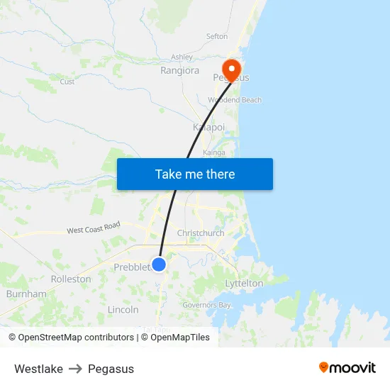Westlake to Pegasus map