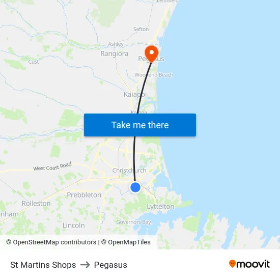St Martins Shops to Pegasus map