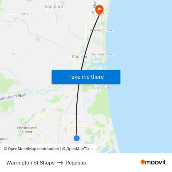 Warrington St Shops to Pegasus map