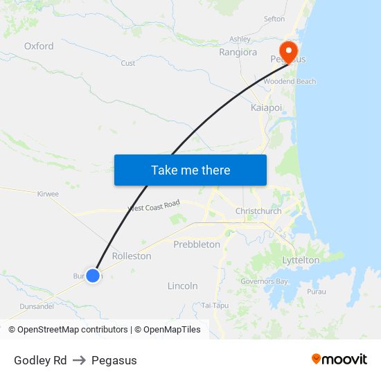 Godley Rd to Pegasus map