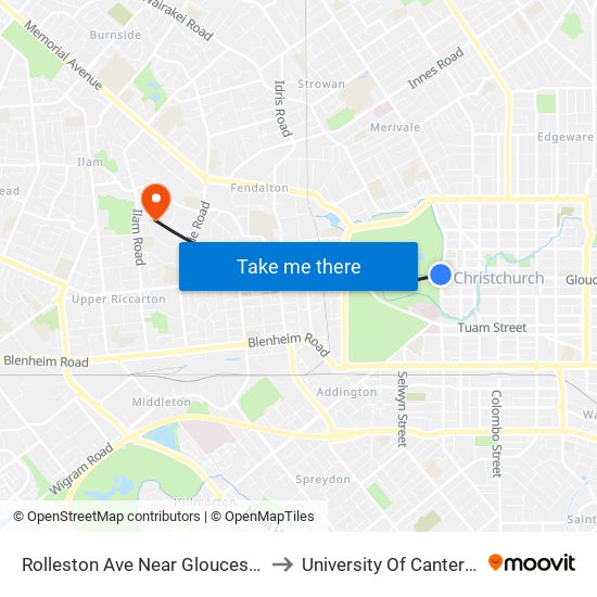 Rolleston Ave Near Gloucester St to University Of Canterbury map
