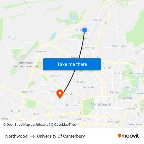 Northwood to University Of Canterbury map