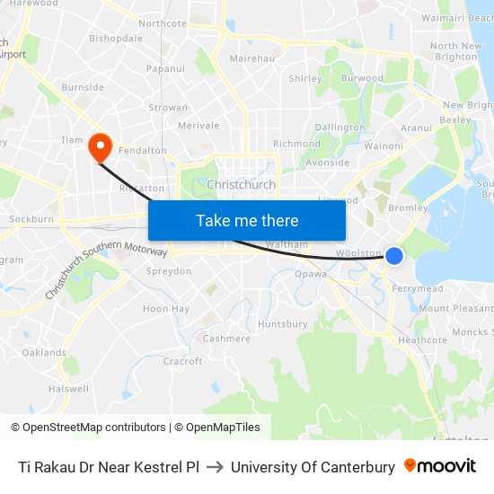 Ti Rakau Dr Near Kestrel Pl to University Of Canterbury map