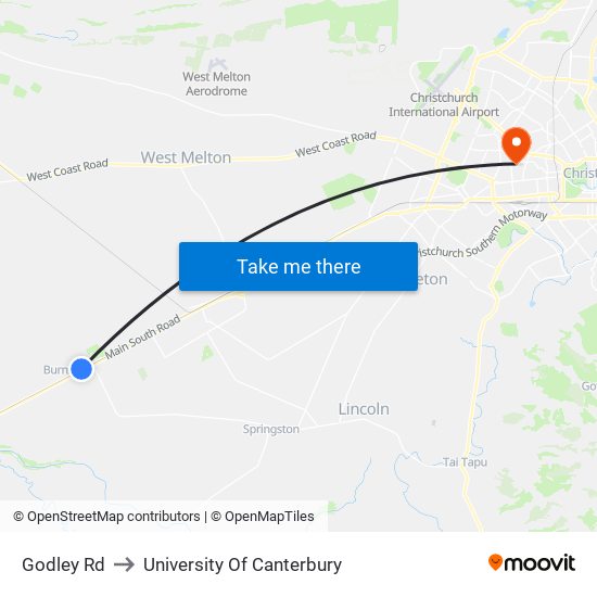 Godley Rd to University Of Canterbury map