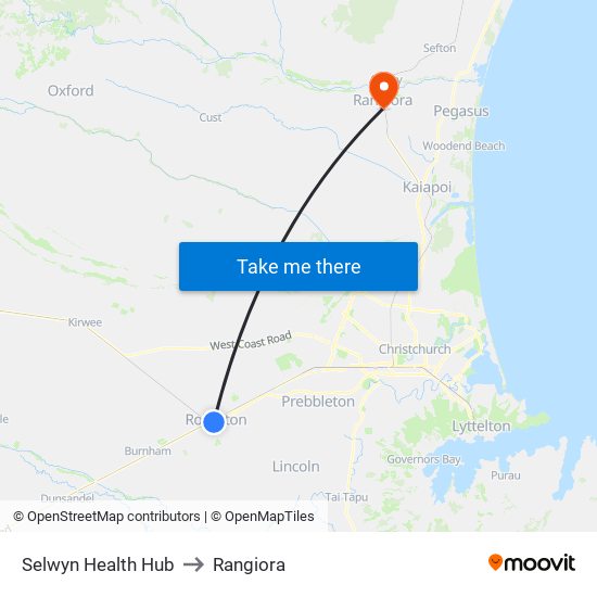 Selwyn Health Hub to Rangiora map