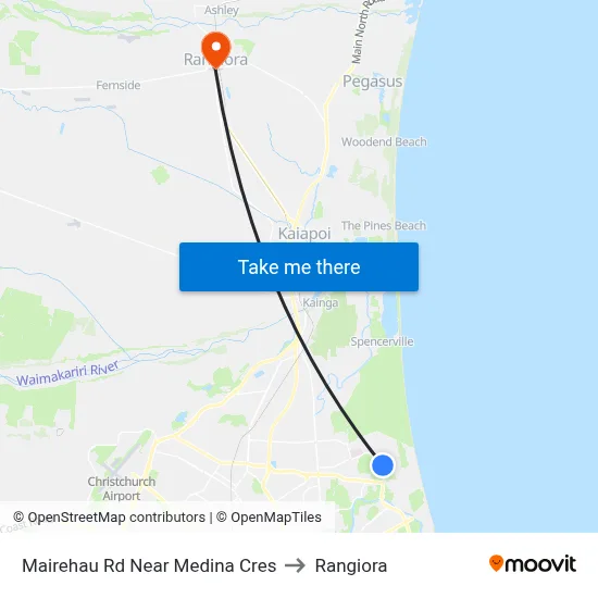 Mairehau Rd Near Medina Cres to Rangiora map