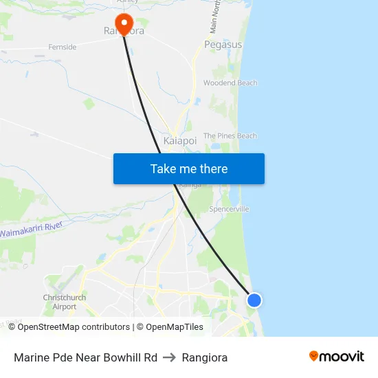 Marine Pde Near Bowhill Rd to Rangiora map
