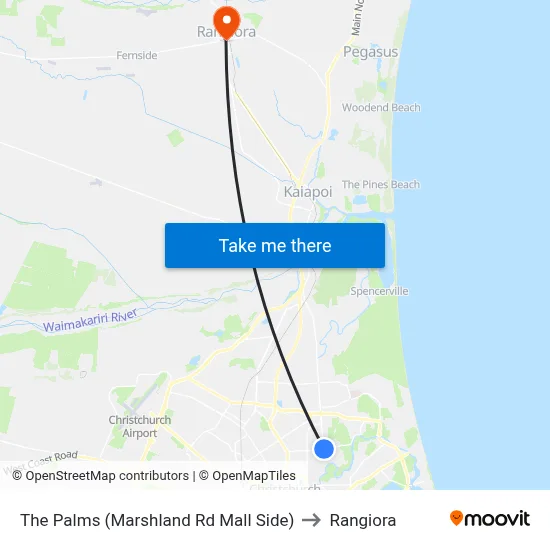 The Palms (Marshland Rd Mall Side) to Rangiora map