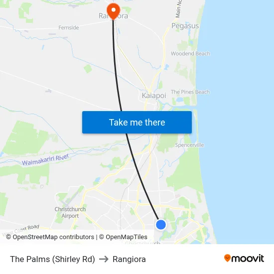 The Palms (Shirley Rd) to Rangiora map