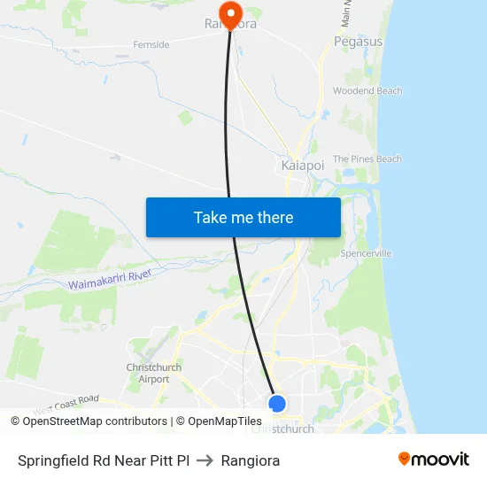 Springfield Rd Near Pitt Pl to Rangiora map