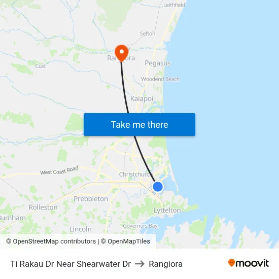 Ti Rakau Dr Near Shearwater Dr to Rangiora map
