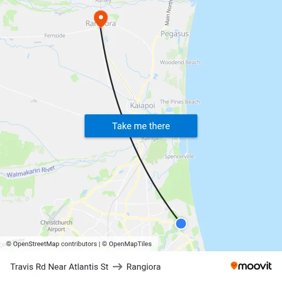 Travis Rd Near Atlantis St to Rangiora map