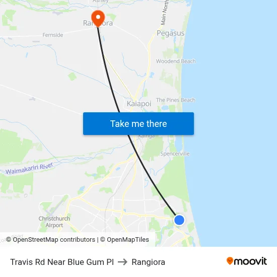 Travis Rd Near Blue Gum Pl to Rangiora map