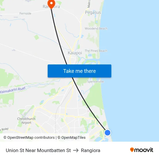 Union St Near Mountbatten St to Rangiora map