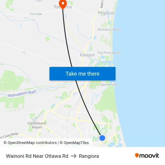 Wainoni Rd Near Ottawa Rd to Rangiora map
