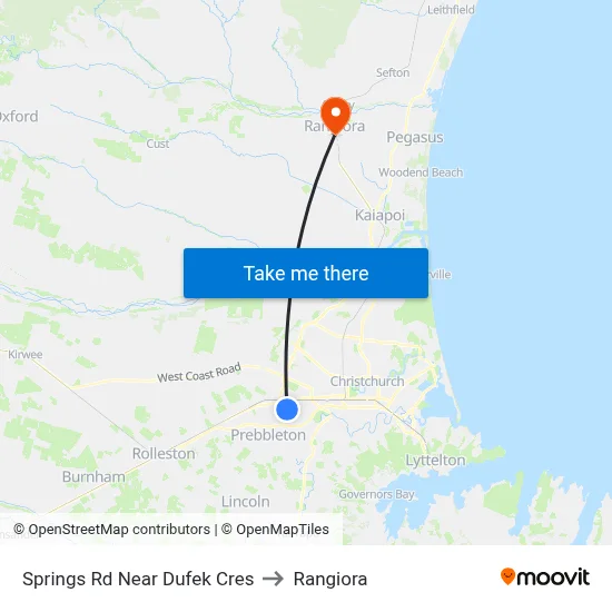Springs Rd Near Dufek Cres to Rangiora map