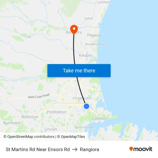 St Martins Rd Near Ensors Rd to Rangiora map