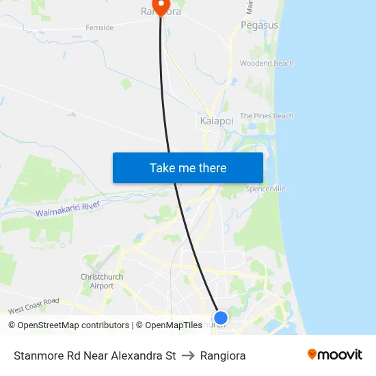Stanmore Rd Near Alexandra St to Rangiora map