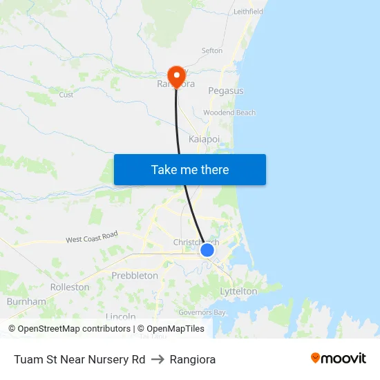 Tuam St Near Nursery Rd to Rangiora map