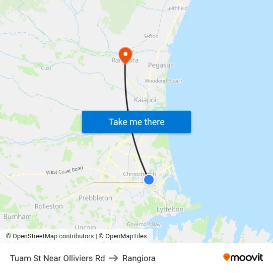 Tuam St Near Olliviers Rd to Rangiora map