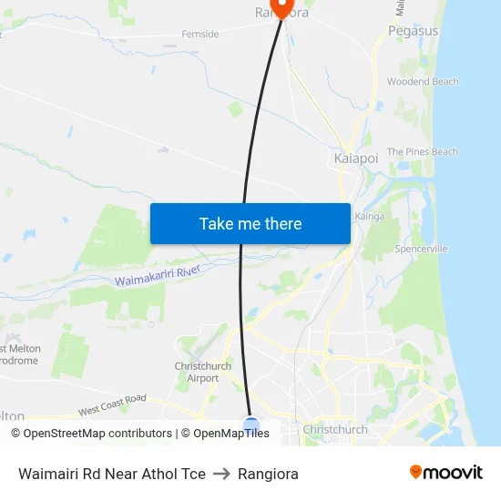 Waimairi Rd Near Athol Tce to Rangiora map