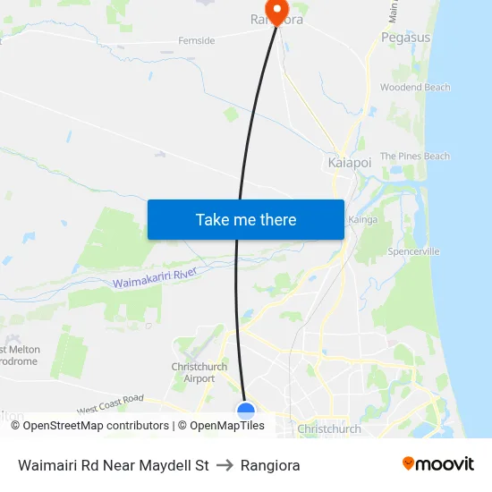 Waimairi Rd Near Maydell St to Rangiora map