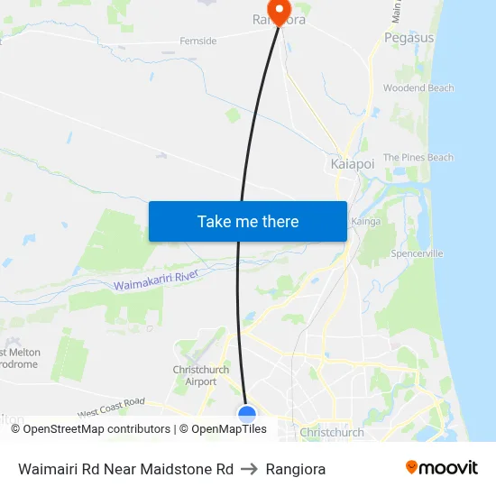 Waimairi Rd Near Maidstone Rd to Rangiora map