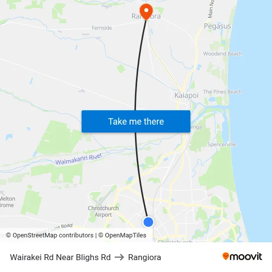 Wairakei Rd Near Blighs Rd to Rangiora map