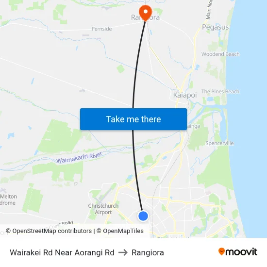 Wairakei Rd Near Aorangi Rd to Rangiora map