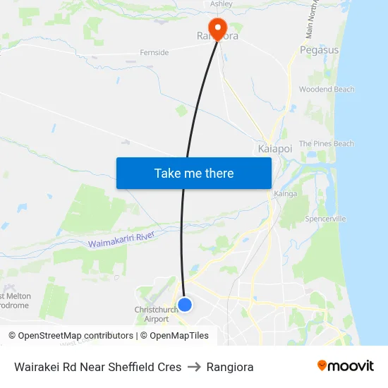 Wairakei Rd Near Sheffield Cres to Rangiora map