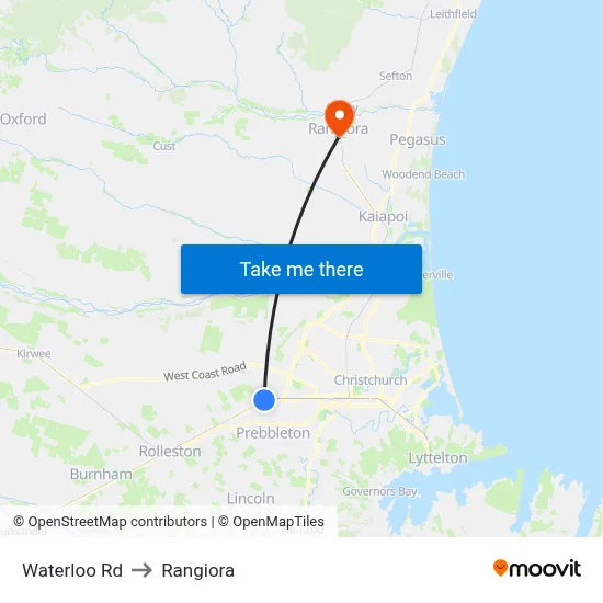 Waterloo Rd to Rangiora map