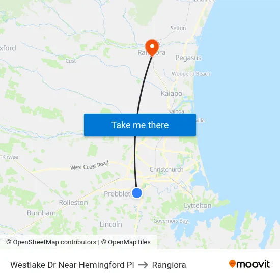 Westlake Dr Near Hemingford Pl to Rangiora map