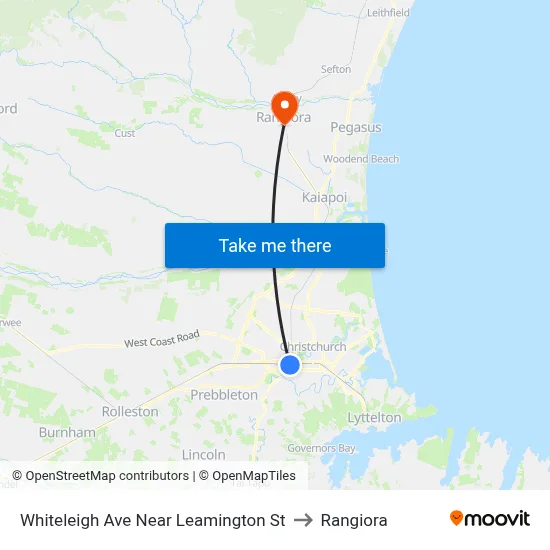 Whiteleigh Ave Near Leamington St to Rangiora map