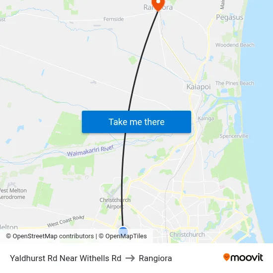 Yaldhurst Rd Near Withells Rd to Rangiora map