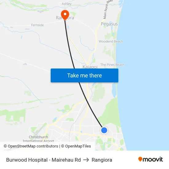 Burwood Hospital - Mairehau Rd to Rangiora map