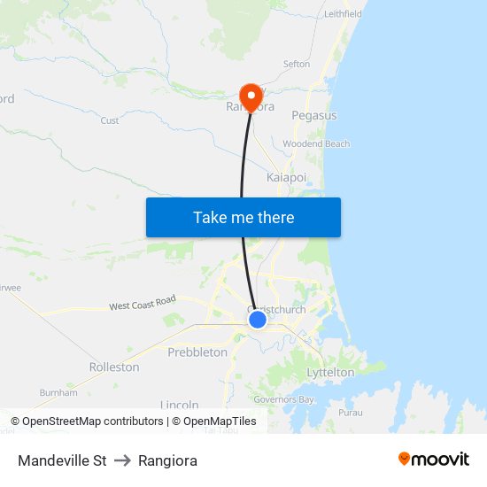 Mandeville St to Rangiora map