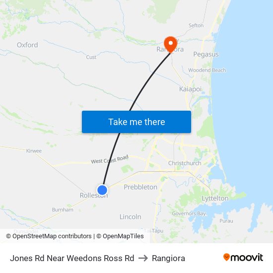 Jones Rd Near Weedons Ross Rd to Rangiora map