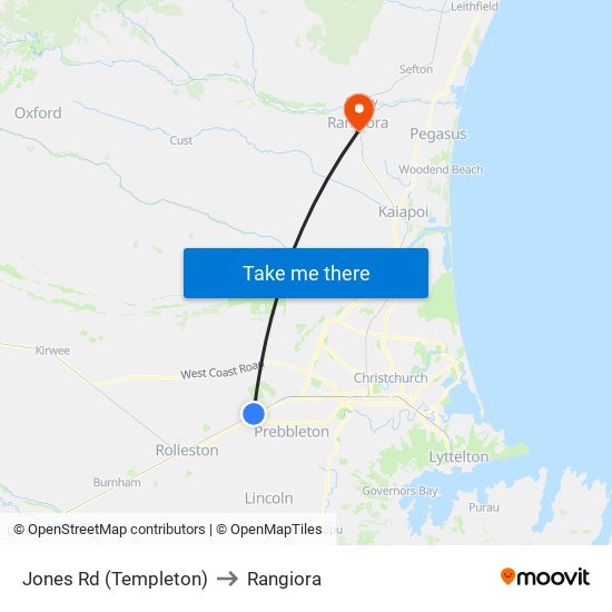 Jones Rd (Templeton) to Rangiora map