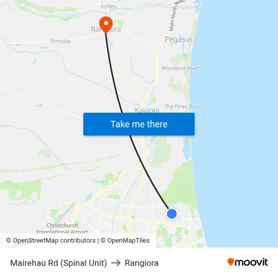 Mairehau Rd (Spinal Unit) to Rangiora map