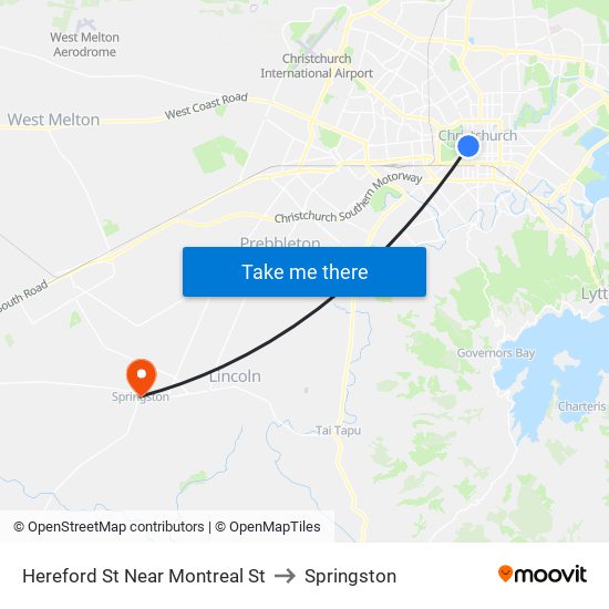 Hereford St Near Montreal St to Springston map
